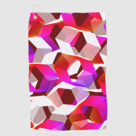 濃い赤の背景に多くの六角形が色付けされている ゴルフタオル