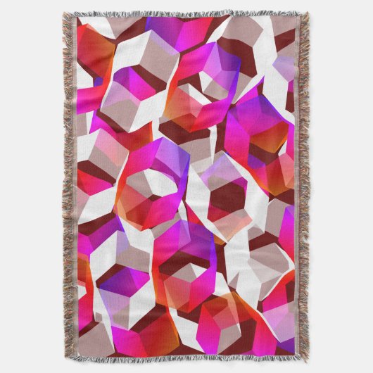 濃い赤の背景に多くの六角形が色付けされている スローブランケット (正面縦)