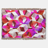 濃い赤の背景に多くの六角形が色付けされている スローブランケット (正面)