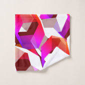 濃い赤の背景に多くの六角形が色付けされている バスタオルセット (ウォッシュタオル)