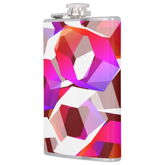 濃い赤の背景に多くの六角形が色付けされている フラスク (左)