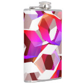 濃い赤の背景に多くの六角形が色付けされている フラスク (右)