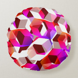 濃い赤の背景に多くの六角形が色付けされている ラウンドクッション