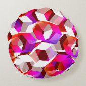 濃い赤の背景に多くの六角形が色付けされている ラウンドクッション (裏面)