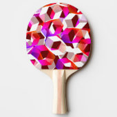 濃い赤の背景に多くの六角形が色付けされている 卓球ラケット (裏面)