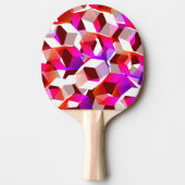 濃い赤の背景に多くの六角形が色付けされている 卓球ラケット (正面)