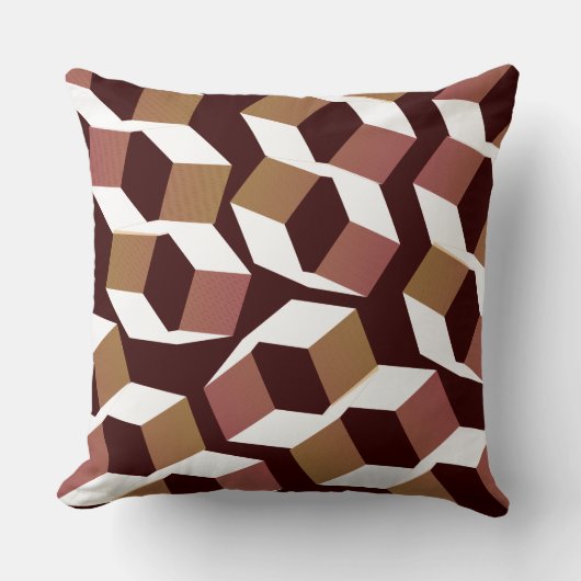 濃い赤の背景に奇妙な赤い六角 クッション (正面)