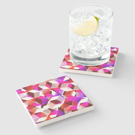 濃い赤の背景に白、赤からピンクの六角形 ストーンコースター (横)