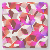 濃い赤の背景に白、赤からピンクの六角形 ストーンコースター (正面)