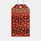 濃い赤の背景のクリスマスに金ゴールドの雪 ギフトタグ (裏面)