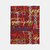 濃い赤の色名タイポグラフィ フリースブランケット (正面)