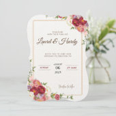 濃い赤の花招待状 招待状 (スタンド正面)