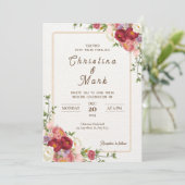 濃い赤の花。フローラシンプル結婚の 招待状 (スタンド正面)