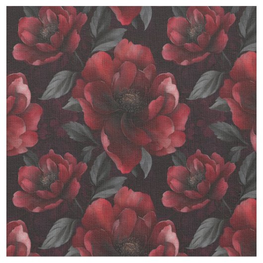 濃い赤の花（黒） ファブリック (クローズアップ)