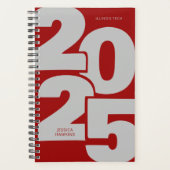 濃い赤の重複年スパイラルウィークリー プランナー手帳 (正面)