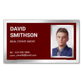 濃い赤の銀箔エステート実在不動産仲介業者写真 マグネット名刺 (正面)