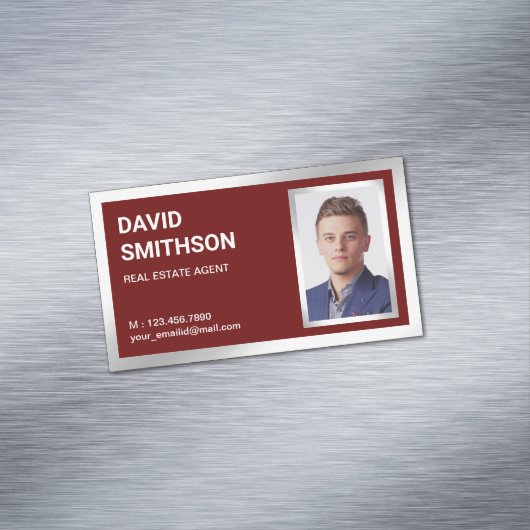 濃い赤の銀箔エステート実在不動産仲介業者写真 マグネット名刺 (インサイチュ)