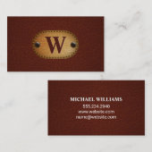 濃い赤の革 |ブラウンレザーステッチ 名刺 (正面/裏面)