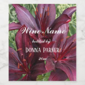 濃い赤アジアのユリの写真パーソナライズされた ワインラベル (シングルラベル)