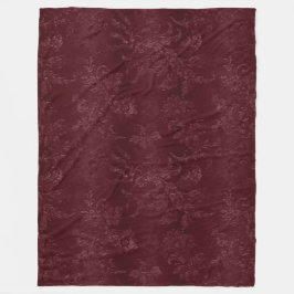 濃い赤ワインレッドの花模様のクリスマス フリースブランケット