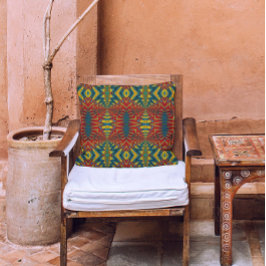 濃い赤色の黄色のターコイズ幾何学的パターカッコいいン アウトドアクッション