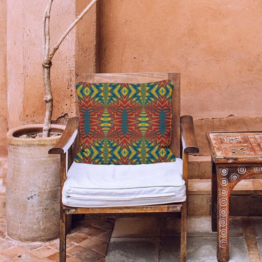 濃い赤色の黄色のターコイズ幾何学的パターカッコいいン アウトドアクッション