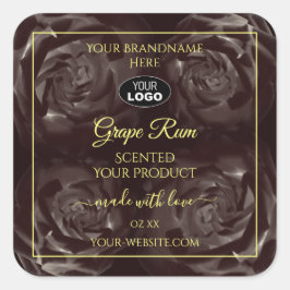 濃い赤茶色のブルーミングバラ製品ラベルロゴ スクエアシール