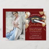 濃い赤金ゴールド院長卒業パーティーの写真 招待状 (正面/裏面)