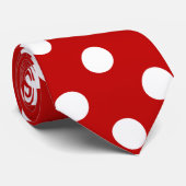 濃い赤鮮やか色の水玉模様 ネクタイ (ロール)