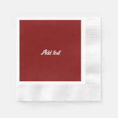 濃い赤、マルーン無地の色、白文字、 縁ありカクテルナプキン (正面)
