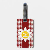 濃い赤;千鳥格子のデイジー ラゲッジタグ (裏面縦)