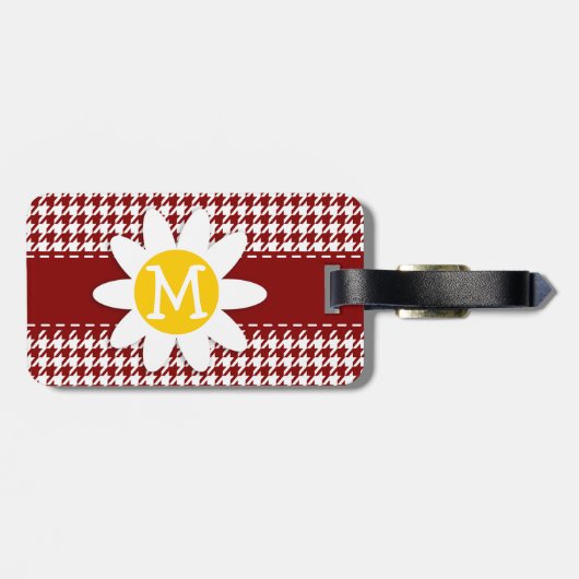 濃い赤;千鳥格子のデイジー ラゲッジタグ (裏面横)