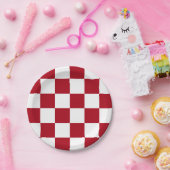 濃い赤/白市松模様に ペーパープレート (パーティー)