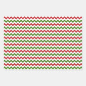 濃い赤、緑、白いシェブロン ラッピングペーパーシート (正面3)