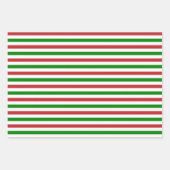 濃い赤、緑、白のストライプ ラッピングペーパーシート (正面3)