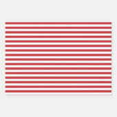 濃い赤、緑、白のストライプ ラッピングペーパーシート (正面)