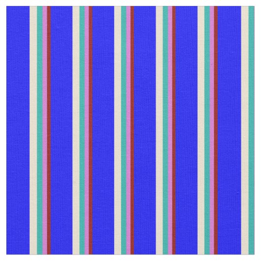 濃い赤、蘭、薄い海の緑、ベージュ、青 ファブリック (クローズアップ)