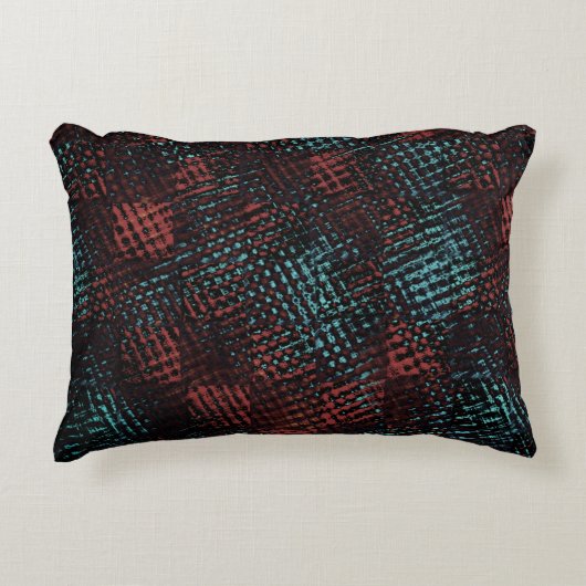 濃い赤、青、クロス付きスクラッチ、正方形またはキューブ アクセントクッション (正面)