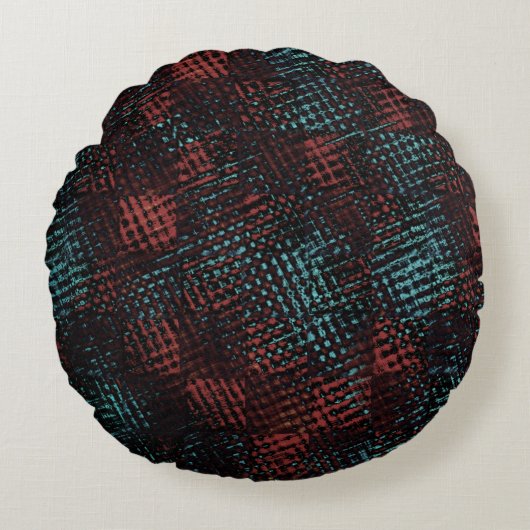 濃い赤、青、クロス付きスクラッチ、正方形またはキューブ ラウンドクッション (正面)