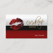濃い赤、黒と白のシナモンの赤い唇 名刺 (正面)