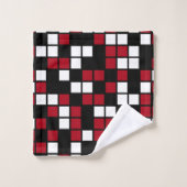 濃い赤、黒、白のランダムモザイク正方形 バスタオルセット (ウォッシュタオル)