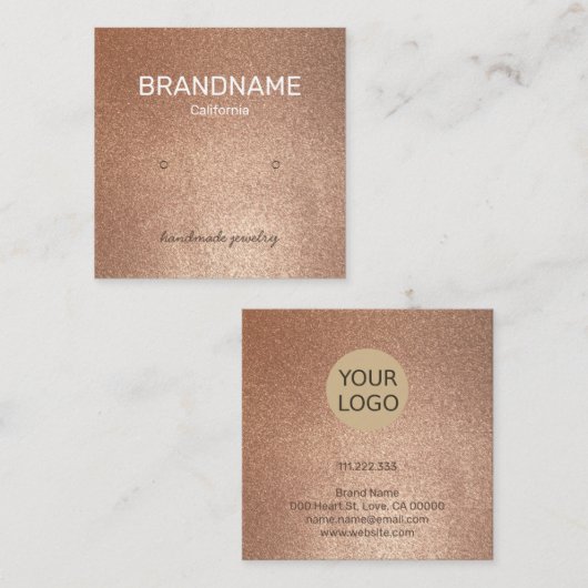 濃い金ゴールド色のグラデーションテクスチャイヤリングスタッド スクエア名刺 (正面/裏面)