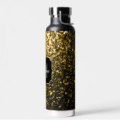 濃い金ゴールド黄フェイクグリッタースパークルスモノグラム ウォーターボトル (左面)