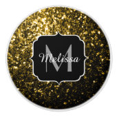 濃い金ゴールド黄フェイクグリッタースパークルスモノグラム セラミックノブ (正面)