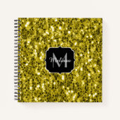 濃い金ゴールド黄フェイクグリッタースパークルスモノグラム ノートブック (正面)