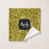 濃い金ゴールド黄フェイクグリッタースパークルスモノグラム バスタオルセット (ウォッシュタオル)