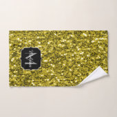 濃い金ゴールド黄フェイクグリッタースパークルスモノグラム バスタオルセット (ハンドタオル)