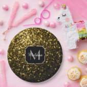 濃い金ゴールド黄フェイクグリッタースパークルスモノグラム ペーパープレート (パーティー)