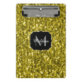 濃い金ゴールド黄フェイクグリッタースパークルスモノグラム ミニクリップボード (正面)