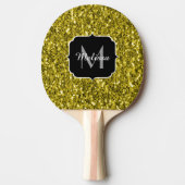 濃い金ゴールド黄フェイクグリッタースパークルスモノグラム 卓球ラケット (正面)